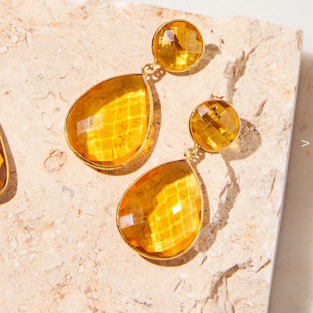 Teardrop Gemstone Citrine Drop Earrings